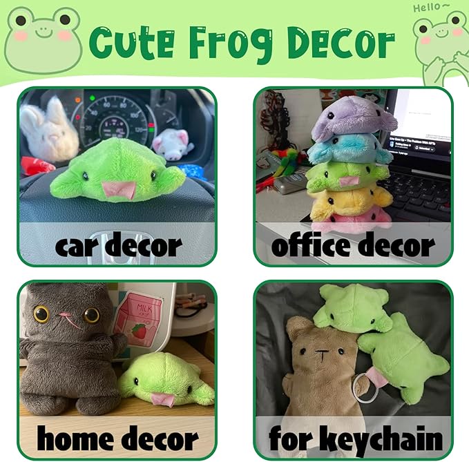 Agromusk Cute Frog Keychain,Kawaii Frog Plush Keychain,Green Frog Purse Bag Charms Funny Frog Decor Car Keys Gifts
