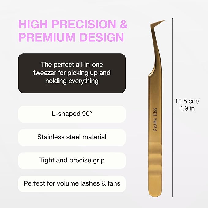 Curacoro Lash Tweezers for Eyelash Extensions - LashSmith L-Shaped 90° Tweezer for Volume Lashes, Spikes & Fans