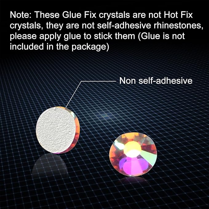Jollin 144pcs Glue Fix Crystal Flatback Rhinestones Glass Diamantes Gems for Crafting Nail Art Crafts Decorations Clothes Shoes 10.0mm (ss50, Crystal AB)