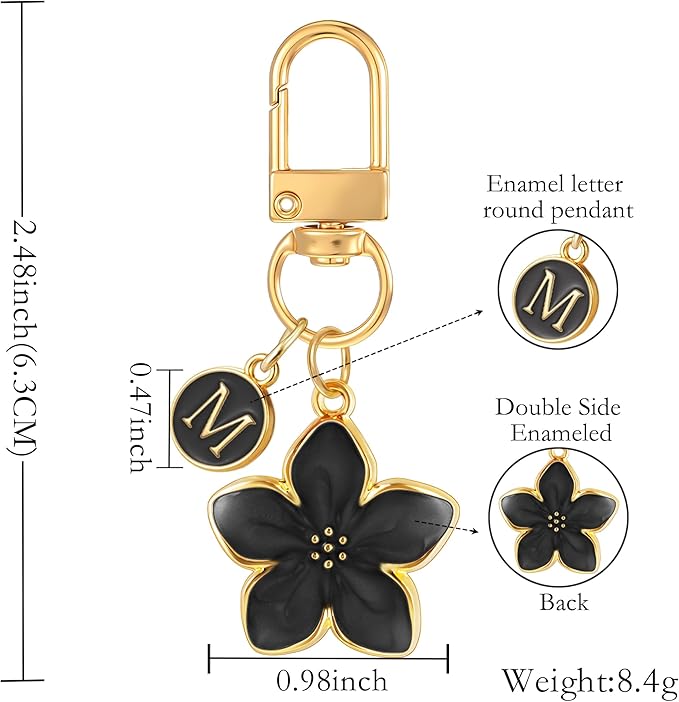 XGALBLA Cute Flower Initial Letter Keychain for Women, Flower Charms, Bag & Purse Charms for Handbags & Backpacks Accessories