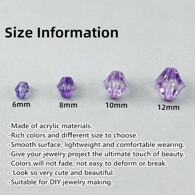 400pcs 8mm Acrylic Bicone Beads Faceted Acrylic Crystal Spacer Beads for Bracelet Necklace Earring Keychain Jewelry Making Crafts(Light Purple)