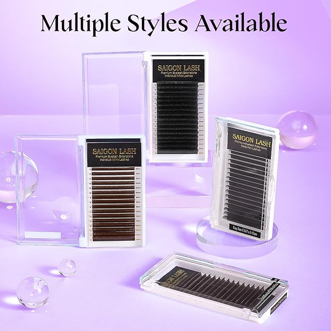 SAIGON LASH Eyelash Extensions, Mink Lash, Volume & Classic Lashes for Professionals, J/B/C/CC/D/L/M Curl, 4-15mm Length, Soft Korean PBT Fiber, 16 Rows Lash Tray (Black-D-0.05-12mm)