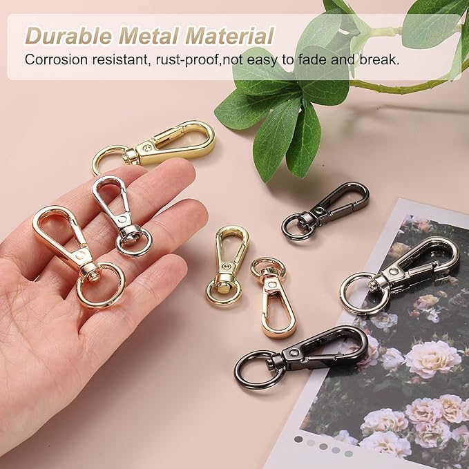 PATIKIL Swivel Lobster Claw Clasps 10pcs Push Gate Snap Hook Metal Trigger Clips Purse Hardware for Keychains Purse Handbag Makings DIY Crafts, Light Gold