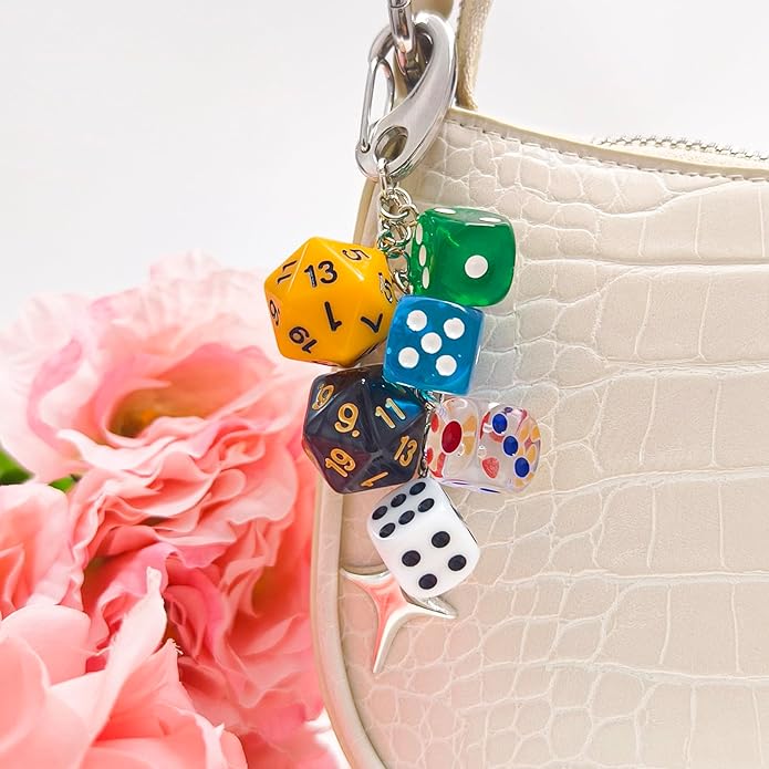 Y2K Keychain for Women, 8 Ball Dice Charm with Carabiner Clip - Cute Goth Core Keychain Bag Charm for Keys Bags Jeans