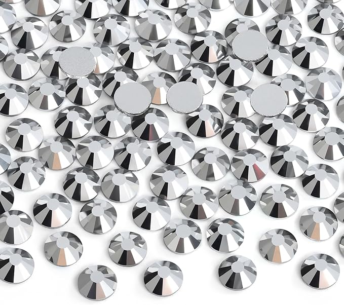 Jollin Glue Fix Crystal Flatback Rhinestones Glass Diamantes Gems for Nail Art Crafts Decorations Clothes Shoes(ss5 2880pcs, Silver)