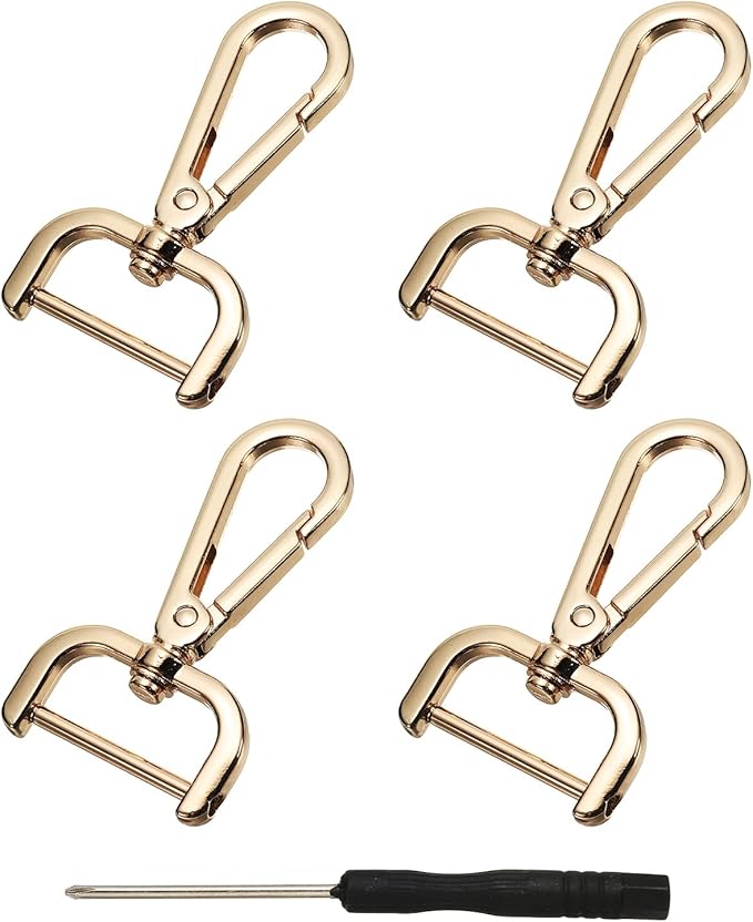 YELARXI Swivel Clasps Hook, 1 Inch ID Detachable Snap Hook W/Screw Bar D Ring Claw Clasp with Screwdriver Fit for Lanyard Bag Leather Craft Purse Hardware DIY Bag (4 Pack, Light Gold)