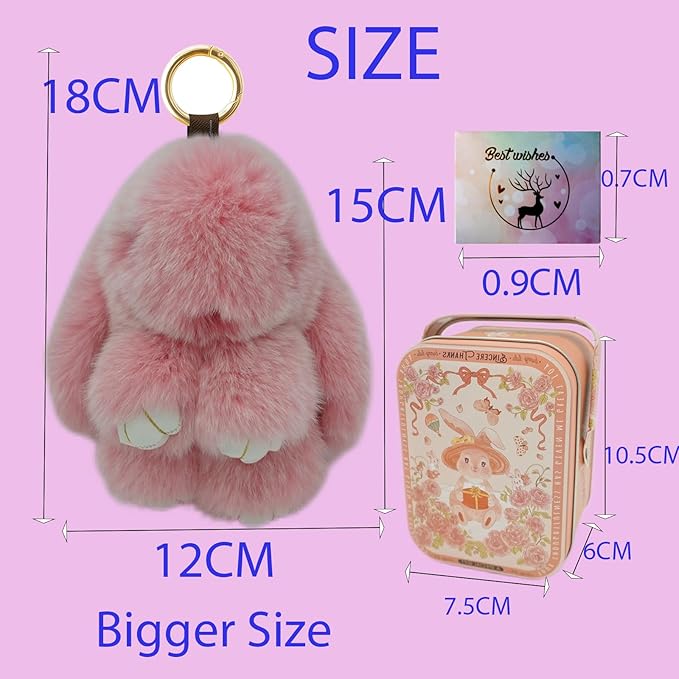 Bunny Keychain with Tin,Bunny Handmade Soft Pompom Charms,Fluffy Keychain Accessories for Womens