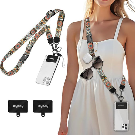 Phone Lanyard Crossbody, Boho Cell Phone Strap for Around The Neck Adjustable, Anti Theft Cute Lanyard for iPhone Case ID Holder Keys Accessories Travel Essential