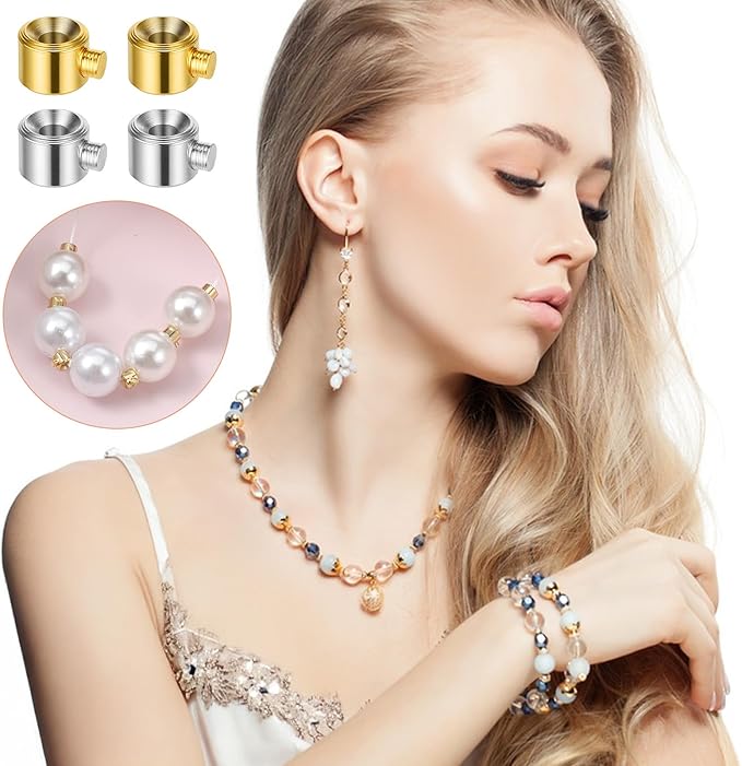80 PCS Crimp Beads for Jewelry Making, Brass Beads Stopper for Jewelry Making, Gold Silver Round Crimping Bead Crimp Charms for DIY Bracelet Necklace Accessories(Gold, Silver)
