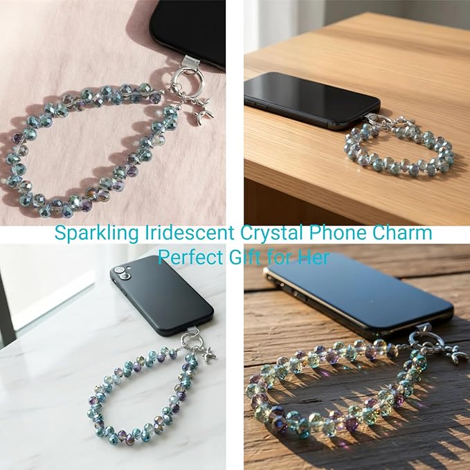 2pcs Crystal Phone Wrist Strap Phone Charm Chain Keychain Beaded Cellphone Lanyard with Tether Tab Hands-Free Wristlet Bracelet Wrist Grip Strap for Women, D-Dark Purple