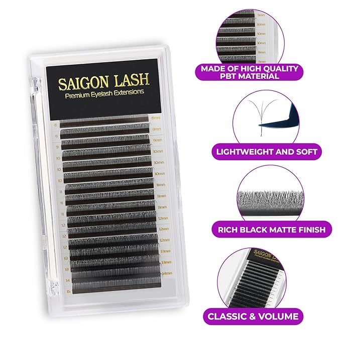 SAIGON LASH W-Shaped Eyelash Extensions, 3D Premade Fan Lashes 0.07 B C CC D DD Curl, Matte Black Volume Lash Extensions, Easy Fanning Lash Tray, 8–15mm Mixed Length, 16 Rows (W Lash DD-0.07)