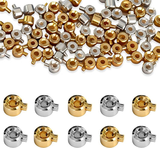 80 Pcs Gold Silver Crimp Beads For Jewelry Making - Round Spacer Beads With Stopper Function - Metal Crimp Bead Covers For Bracelet Necklace DIY Accessories