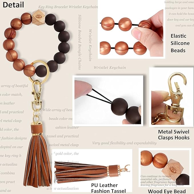 BIHRTC Key Ring Bracelet Car Keychain Holder Wristlet Silicone Women Beaded Bangle Chains