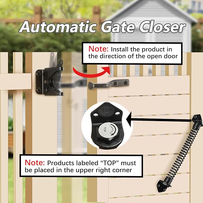 HOME MASTER HARDWARE 14" Gate Spring Self Closing Outdoor, Heavy Duty Gate Springs Black,Automatic Gate Closer for Wooden and Vinyl Fence, Adjustable Tension Door Springs to Close Door(Steel,2 Pack)