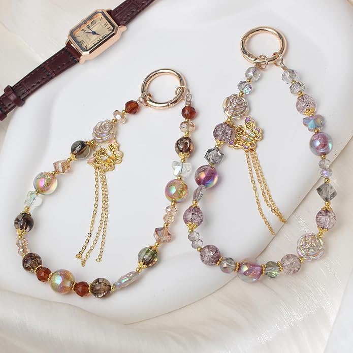 Beaded Phone Wrist Strap,Crystal Keychain Wristlet,Camera Strap Wrist,Cute Phone Chain Wristlet Purse Bag Charms