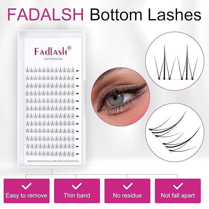 Lash Clusters Bottom Lashes DIY Lash Extensions 144pcs Individual Lashes Black Cluster Lashes Faux Mink Cluster Eyelash Extensions Manga Soft Lightweight Eyelash Extension Kit (Bottom-JX10)