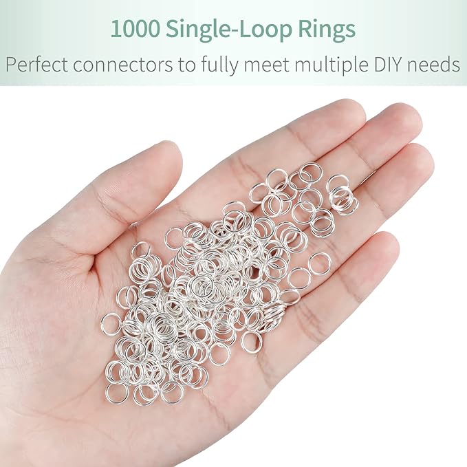 Uniclife 8 mm Silver Jump Rings for Jewelry Making Open Single Loops Mini Ring Connectors for Keychains and Necklace Repair, 1000 Pack