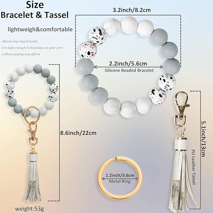 BIHRTC Key Ring Bracelet Car Keychain Holder Wristlet Silicone Women Beaded Bangle Chains
