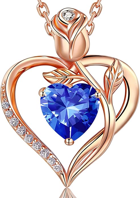1.2CT Rose Heart Necklace Option of Moissanite or Lab-Grown Sapphire Ruby Emerald&More Necklace for Women Birthstone Girlfriend Necklace S925 Sterling Silver 18K White/Rose Gold Plated D Color VVS1 Gift for Wife Mother Daughter for Birthday Anniversary...