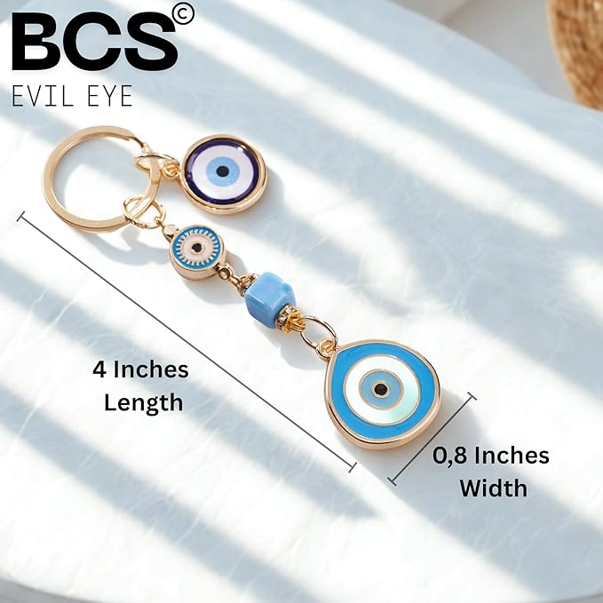 BCS Evil Eye Keychain Bag Charm - Good Luck & Protection Amulet - Car Keyring Purse Accessories for Women