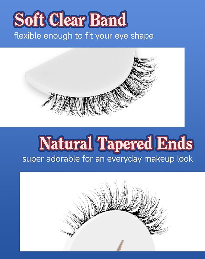 Clear Band Lashes Short Everyday Wispy False Eyelashes Natural Look Flared Strip Eyelash Small Lash Soft Fluffy Pack 7 Pairs C19