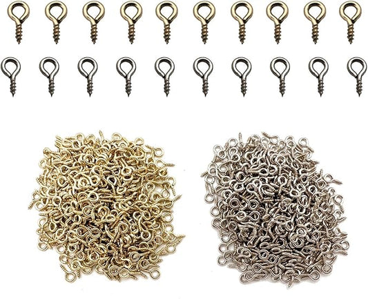 800 Pcs Small Screw Eye Pins 4 x 8mm Eyelet Hooks for Jewelry Marking Silver and Gold