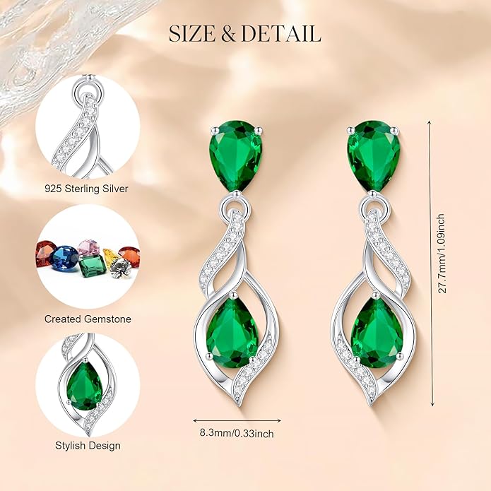 FANCIME Gift for Women Birthstone Earrings for Her Teardrop Birthstone Earrings S925 Sterling Silver infinity Love Birthday Gifts for Mom Women