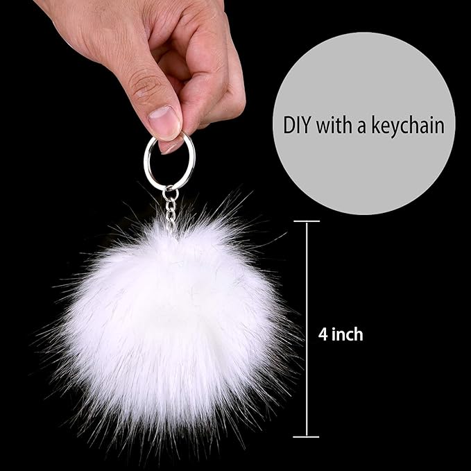 Coopay 16 Pieces Faux Fox Fur Pom Pom Balls DIY Fur Fluffy Ball with Elastic Loop for Hats Keychains Scarves Gloves Bags Charms Knitting Accessories (White)