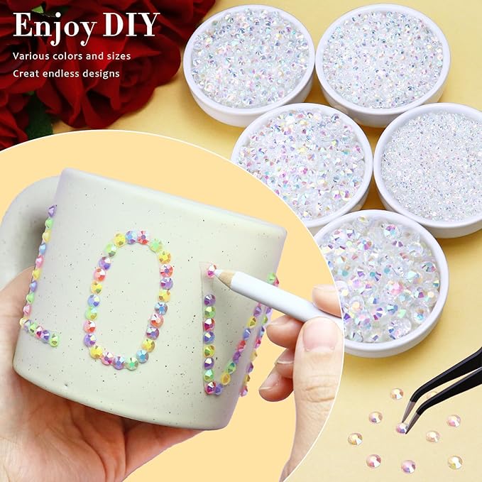 Bulk 25000PCS Transparent Clear AB Resin Jelly Rhinestones, Mixed 2mm 3mm 4mm 5mm 6mm Flatback Rhinestones for Crafting Tumblers Bags Shoes Graduation Cap Celebration Bling with B7000 Glue