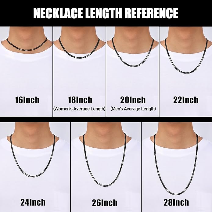 Fiusem 3.5mm Cuban Link Chains for Men, Silver Tone/Black/14K Gold Plated Stainless Steel Necklace Chain, Mens Necklace 16, 18, 20, 22, 24, 26, 28 Inch