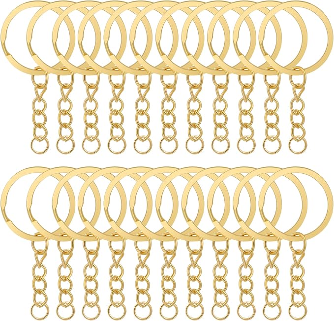 50Pcs Keychain Key Ring with Chain Bulk Split Key Chain，1.1 Inch Key Chains Parts with Open Jump Ring Connector for Jewelry Making Crafts (Gold)