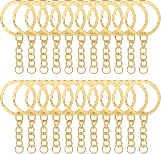 10Pcs Keychain Key Ring with Chain Bulk Split Key Chain,1.1 Inch Key Chains Parts with Open Jump Ring Connector for Jewelry Making Crafts (Gold)