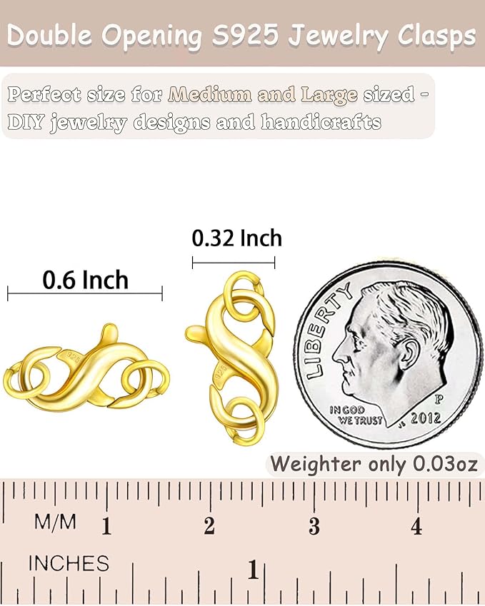 Dailyacc S925 Double Opening Lobster Clasp Sterling Silver and Gold Necklace Bracelet Extender Clasps and Closures for DIY Jewelry