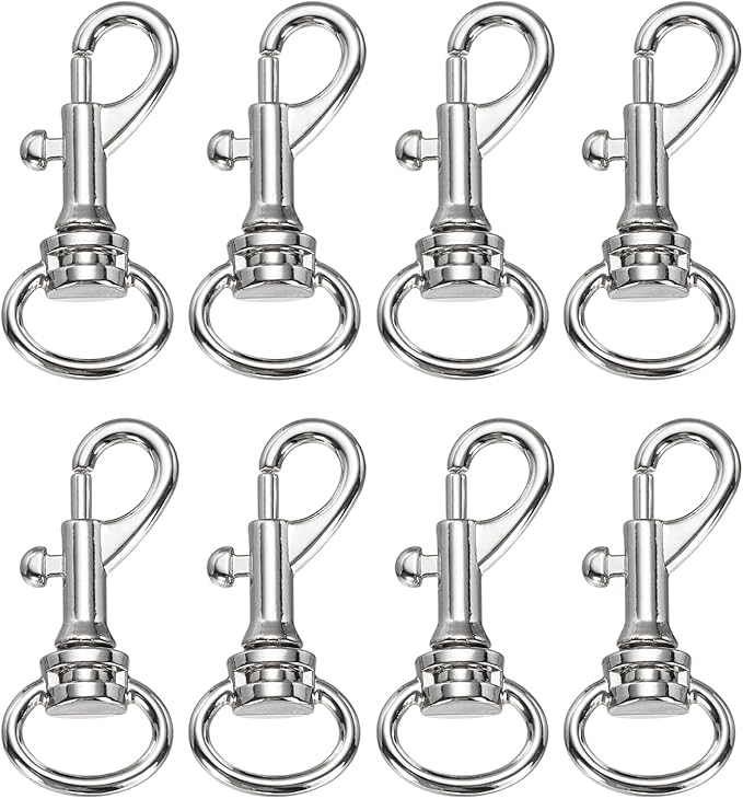 PATIKIL Swivel Eye Bolt Snap Hook 8pcs Single Ended Flag Bolt Snap Clips Metal Hook Trigger Clips for Key Chain Diving Pet Leash Clothes Line, Silver White