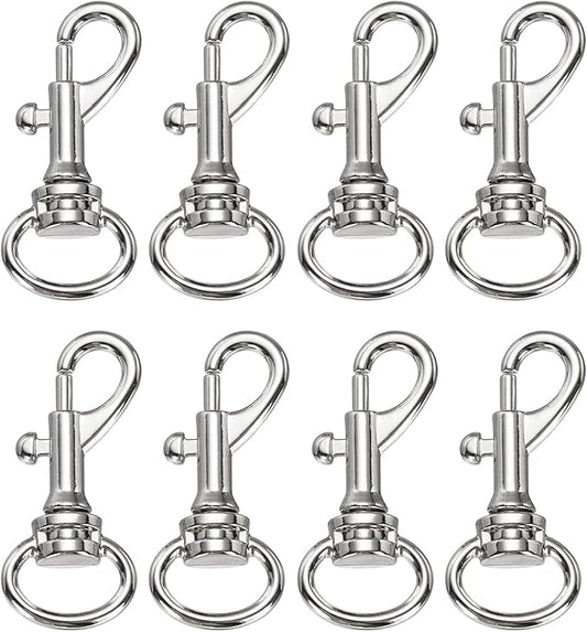 PATIKIL Swivel Eye Bolt Snap Hook 8pcs Single Ended Flag Bolt Snap Clips Metal Hook Trigger Clips for Key Chain Diving Pet Leash Clothes Line, Silver White