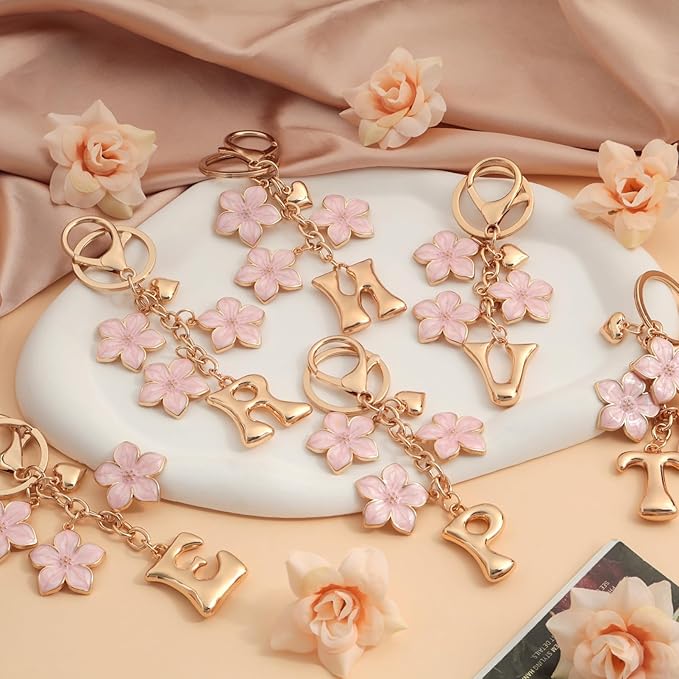 Snycler Bubble Initial Keychain Graceful Flower for bags car remote–A-Z Letter Charms for Women