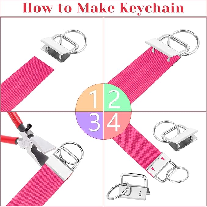 Key Fob Hardware Set, Shynek 50PCS Lanyard Key Fob Hardware 1 Inch with Key Fob Pliers Tool for Keychain and Wristlet Clamp Hardware Supplies