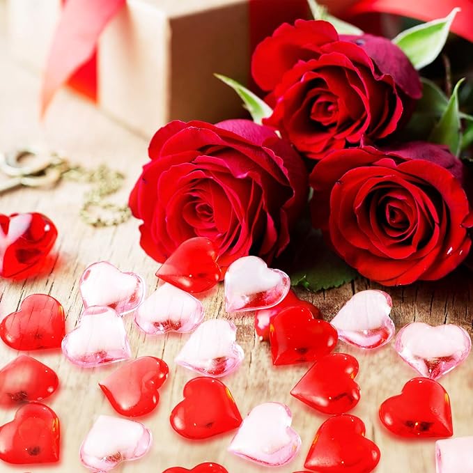 Tatuo 160 Pieces Acrylic Heart Decoration Valentine Gifts Heart Ornaments for Vase Fillers and Table Scatter, 0. 9 Inch(Red and Pink)