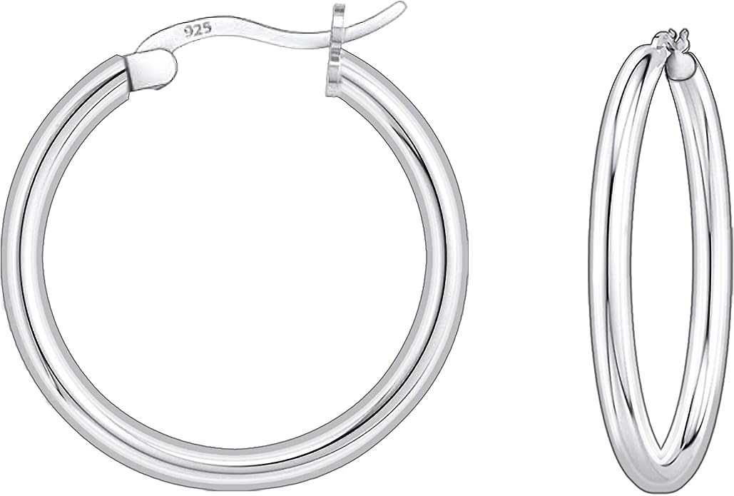 Savlano 925 Sterling silver Round Hoop Earrings for Women & Men Comes in 10MM-25MM