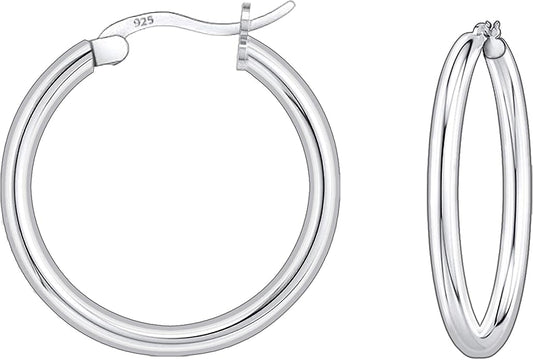 Savlano 925 Sterling silver Round Hoop Earrings for Women & Men Comes in 10MM-25MM