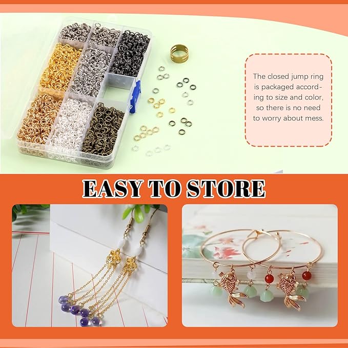 Tanstic 350 Pcs Split Jump Rings Set, 1/4" 7 Colors Double Closed & Loop Jump Rings with Opener & Pliers for DIY Jewelry Craft