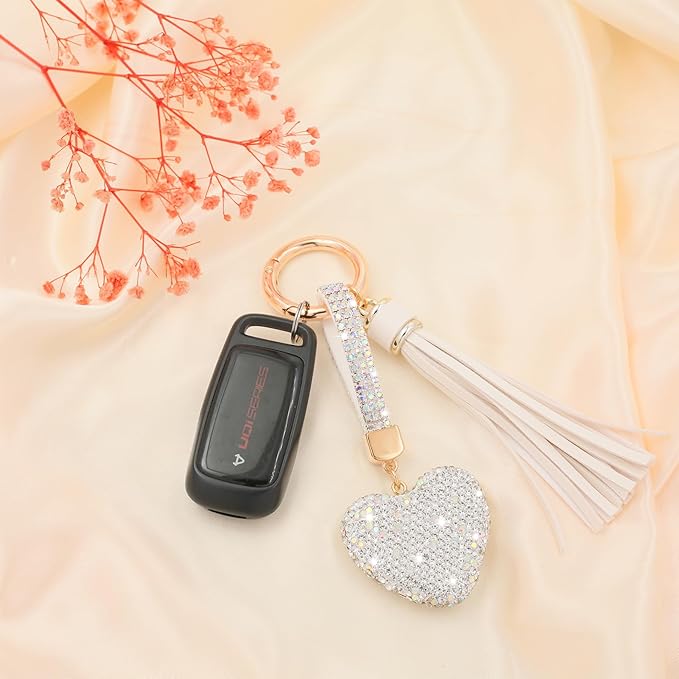 Heart Shape Rhinestone Glitter Keychains for Women Charms Purse Crystal Tassel Car Key Rings Backpacks