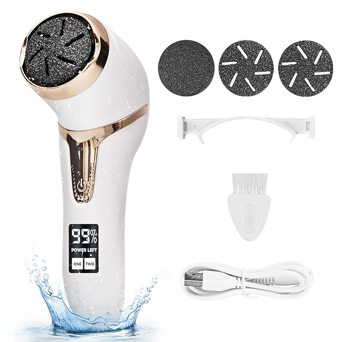 Nicebirdie Electric Callus Remover for Feet with Vacuum, Premium Portable Pedicure Tools Rechargeable Waterproof 2 Speed Foot File Scrubber Callus Remover Tool Foot Care kit （White）