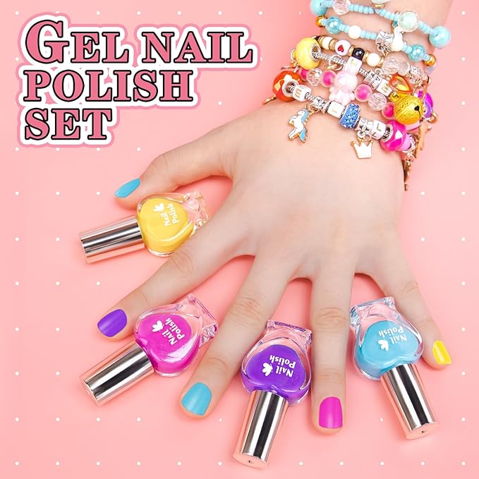 DIY Jewelry Making Kit for Girls, Pink Storage Box with Beads, Bracelets, Nail Polish, Craft Set with Dress Up Accessories, Ages 5-12