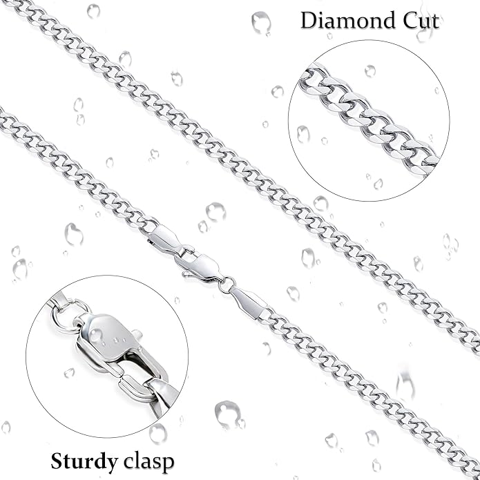 Fiusem 3.5mm Cuban Link Chains for Men, Silver Tone/Black/14K Gold Plated Stainless Steel Necklace Chain, Mens Necklace 16, 18, 20, 22, 24, 26, 28 Inch