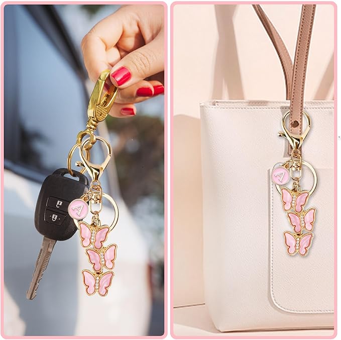 Bag Charms for Handbags- Cute Keychains for Women Car Keys Chain Accessories Beautiful Butterfly Letter Initial Charm