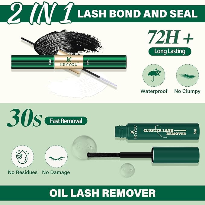 KEYYOU Lash Extension Kit DIY 300Pcs Lash Clusters Eyelash Extension Kit 30D D Curl 9-18MIX Lash Clusters Kit with Lash Glue Remover Applicator Easy to Use for Beginners(Kit,30D-D,9-18MIX)