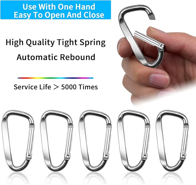 2.4" 24pcs Small Carabiner Clip Keychain, Aluminum D Ring Shape Clips with Keyring Keychain Hook