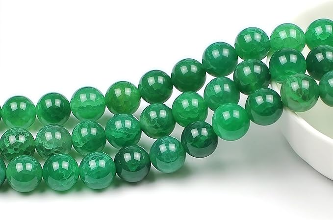 MJDCB Natural Stone Beads 8mm 43pcs Round Green Dragon Vein Agate Loose Gemstone Bead Charms for Jewelry Making Bracelet Necklace Earring Pendant