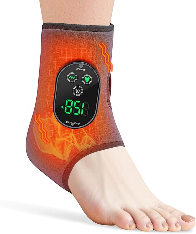 HOMVIMI Cordless Ankle Massager for Pain Relief - 3-in-1 Foot Renew Triple Method Massager with 6 Heating and 3 Vibration Levels, 3000mAh Rechargeable Battery, Auto Shut-Off, Gifts for Women Men, Grey